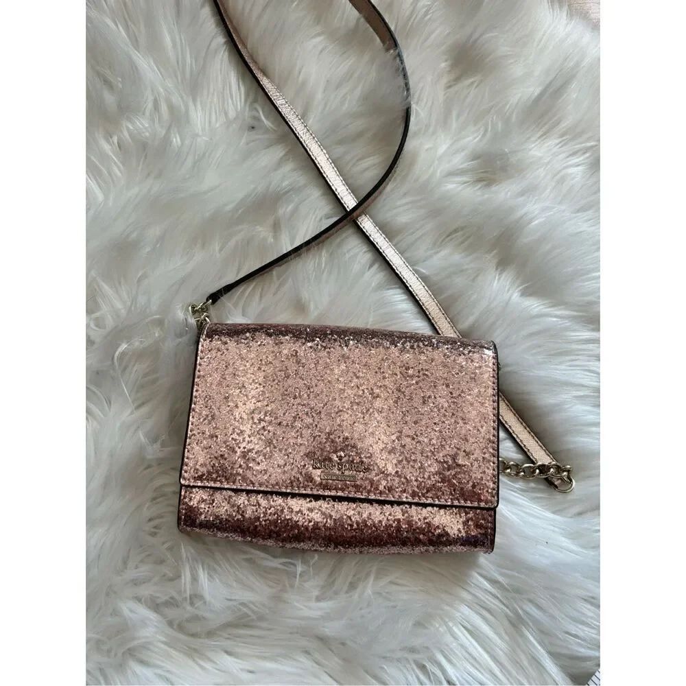 KATE SPADE NEW YORK pale pink GLITTER crossbody bag retails for $350